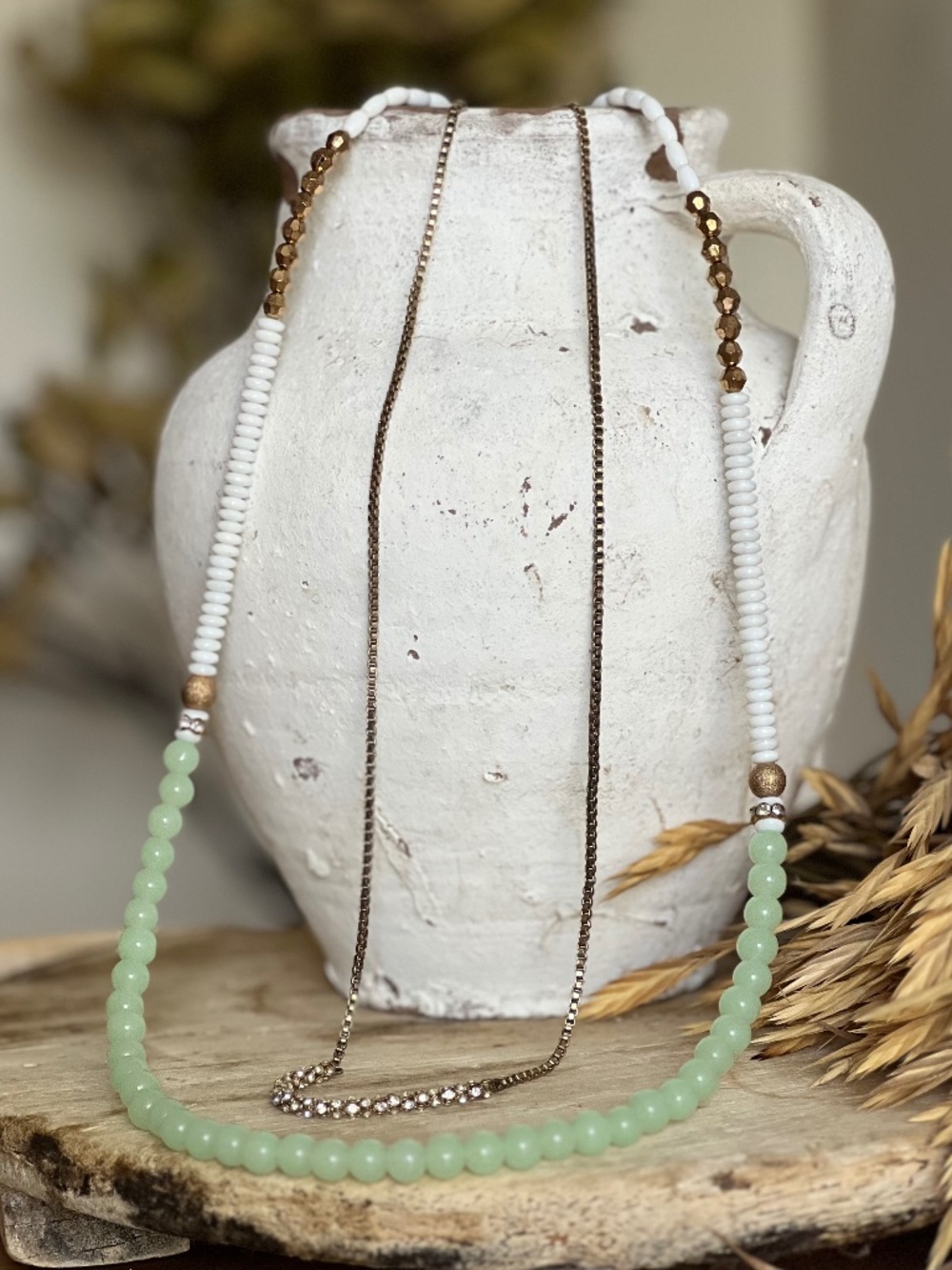 Layered Mint and White beaded Necklace
